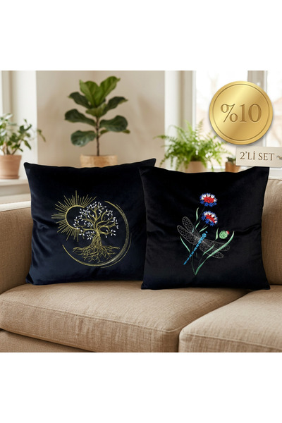 harmony factory Nature Spirit 2-Piece Velvet Cushion Set - Embroidered Decora...