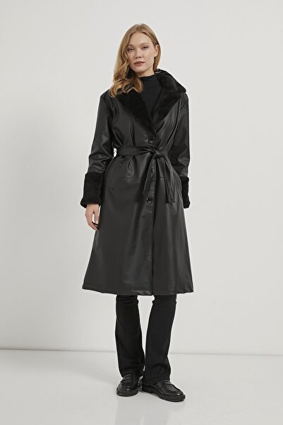 Arma Life Armalife 2259 faux fur detail belted faux leather women's coat