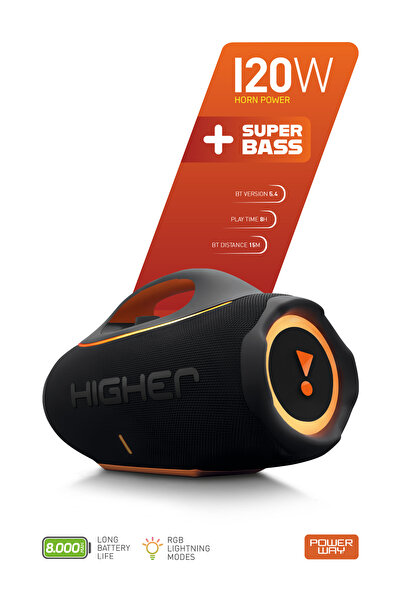 POWERWAY Higher 120w 4x Güç Usb Hafıza Kartı Aux Fm Led Işıklı Bluetooth Hopa...