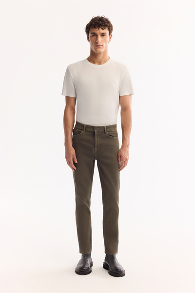 Avva Erkek Haki Klasik Bel Pamuklu Eskitme Yıkamalı Roma Crop Slim Fit Jean P...