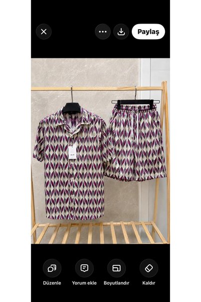 MFZ Giyim Pink Color Patterned Viscose Men's Shirt - Shorts Bottom Top Set