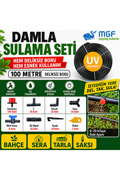 MGF PLAST Mgf 100mt. Deliksiz Damlama Sulama Borusu Malzemeleri Hazır Bahçe H...