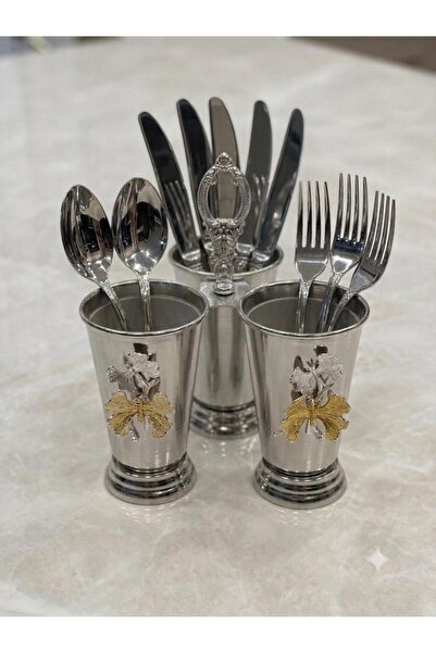 ORUÇ BEY Luxury Metal Silver Color Butterfly Detailed 3-Piece Spoon Holder Se...