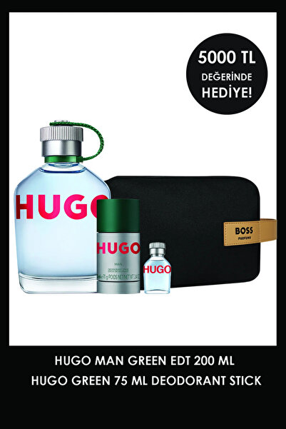BOSS Hugo Man Green EDT 200 ml + Hugo Man Green Deodorant Stick 75gr & Çanta ...