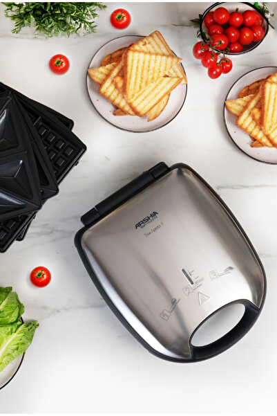 Arshia 3-in-1 Sandwich Maker with Interchangeable Grill & Waffle Plates, 4-Sl...