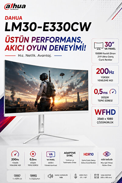 DAHUA 30" LM30-E330CW 2560x1080 R1500 1MS 200Hz 2xDP/2xHDMI +VESA +CURVED GAM...