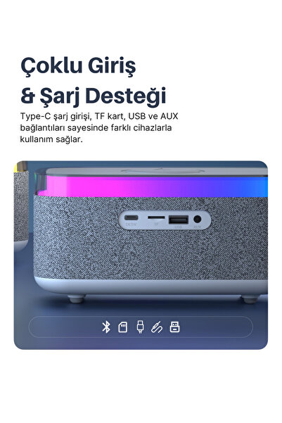 Revenge Kablosuz Ambiyans RGB Bluetooth Hoparlör Şarj İstasyonu 3 ü Bir Arada- 15W Kablosuz Dekoratif Çalar Saat Alarm - Kablosuz Bluetooth Hoparlör Ses Bombası