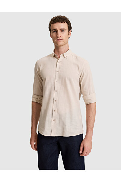 Pierre Cardin Cămașă cu mânecă lungă, slim fit, 100% bumbac, cu aspect de in,...
