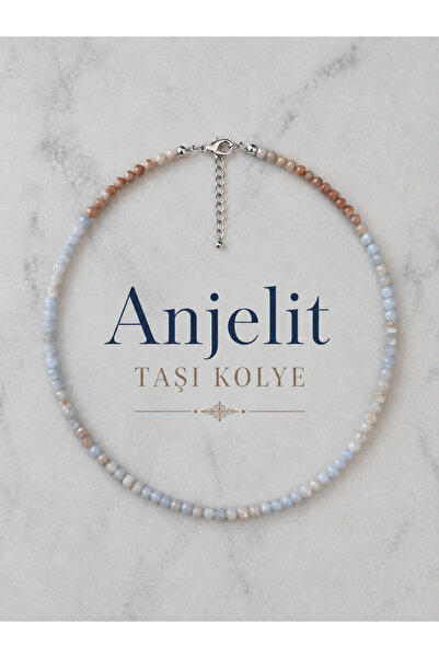 Cunda Doğal Taş Design Anjelit Doğal Taş Kolye ( melek taşı ) Faset Kesim.