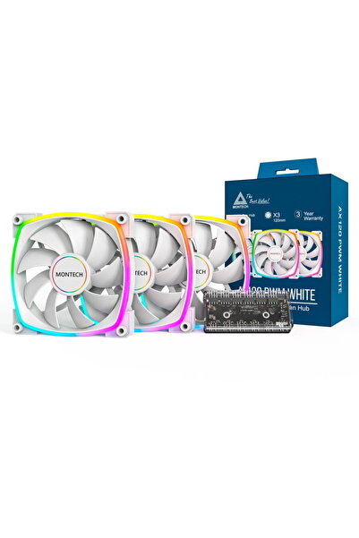 MONTECH Ventilator AX120 PWM ARGB, pachet de 3, Alb- 120mm