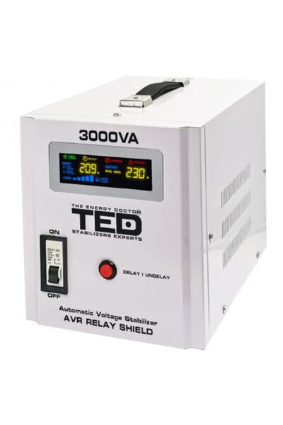 TED Electric Stabilizator tensiune 1800W 230V cu 2 iesiri Schuko si sinusoida...