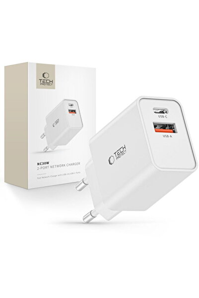 Tech-Protect 1x USB-C + 1x USB-A PD QC3.0 30W Alb