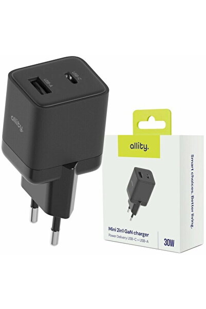 allity GaN PD QC 1x USB-C + 1x USB-A 30W Negru