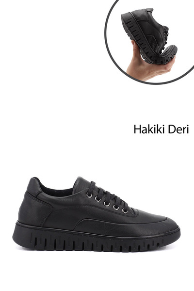 GÖNDERİ(R) Women's Black Lace-Up Genuine Leather Comfort Shoes