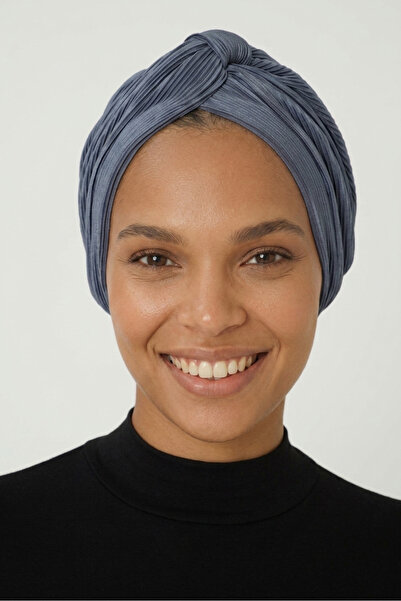 elysianfidan Cross Pleated Band Lined Dark Gray Ready-To-Wear Turban Hijab Po...