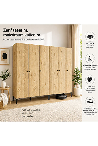 VENATTO FREE 6 KAPAKLI,12 RAFLI 2 ASKILI AYRI MODÜL KULLANIMINA UYGUN DOLAP/G...