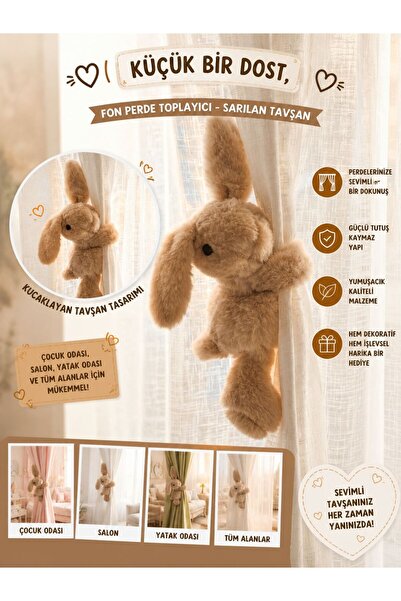 eco sepet Sarılan Tavşan Peluş Karamel 25 Cm, Fon Perde Toplayıcı, Hug Me Tav...