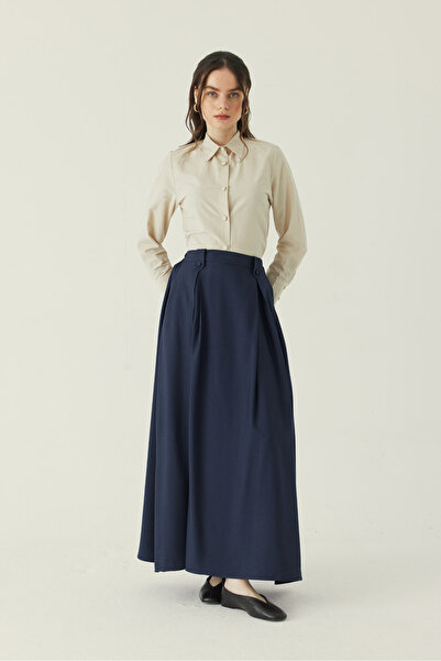 ZÜLAYS Double Pleated Tensel Skirt Navy Blue