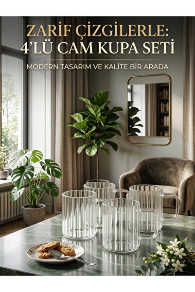 Cambu Line Double Espresso Fincanı Kulplu Borosilikat 4'lü Cam Fincan Seti 15...