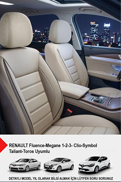 GM-DESIGN Jet Bej Deri Oto Koltuk Kılıfı (RENAULT Fluence-Megan 1-2-3-Clio-Sy...