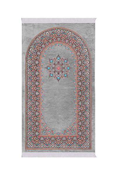 Bursa İpek Gri Şemse Desen Kabartmalı Özel Dokuma Seccade