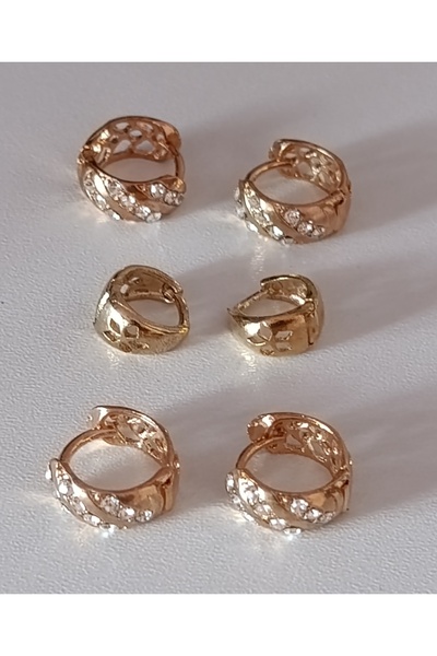 FASHION Set 3 perechi Cercei Gold Cristal Hoop
