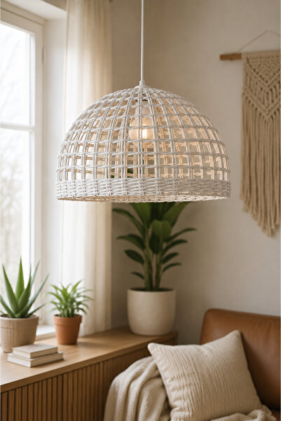 afralya home Rattan Avize Bambu Hasır Avize Özel Üretim El Yapımı Avize(duy D...