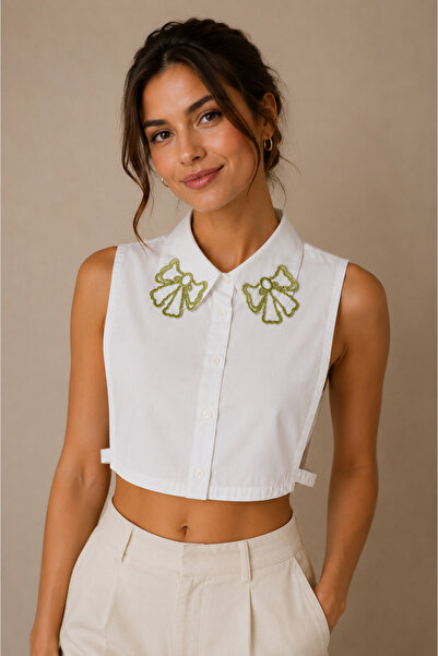 mirach Bowknot Embroidered Shirt Collar Evening Dress Shirt Stylish Collar wi...