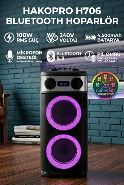 hakopro 100W 4500 mAh Rgb Ledli Bluetooth Hoparlör H706