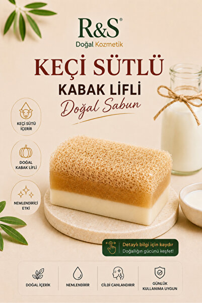 R&S Doğal Kozmetik Kabak Lifli Keçi Sütlü Sabun - El Yapımı Peeling Etkili Ci...