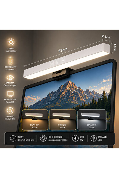 neeko Monitör Üstü Akrobat Işık Çubuğu 3 Renk Dimmer 33 cm
