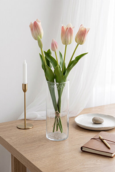 Yapay Çiçek Deposu Real Textured Premium 5-Branch Istanbul Tulip Bouquet 45 c...