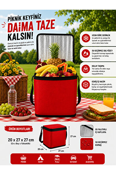 BEST CONCEPT Kırmızı Termal Yalıtımlı Sıcak ve Soğuk Korumalı Kamp ve Piknik ...