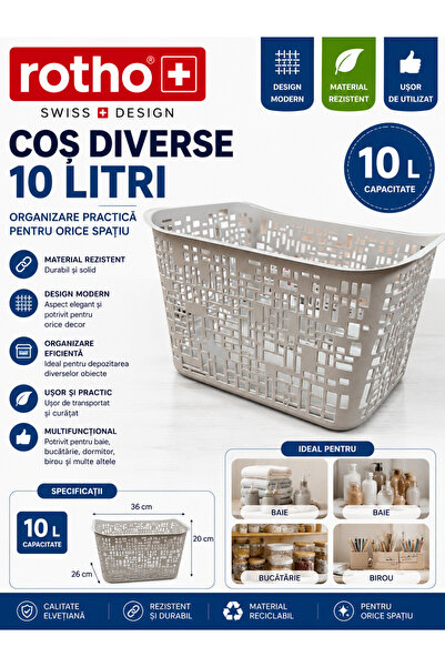 Rothoplast Coș Organizator Diverse, 10 Litri – Soluție Practică pentru Ordine...