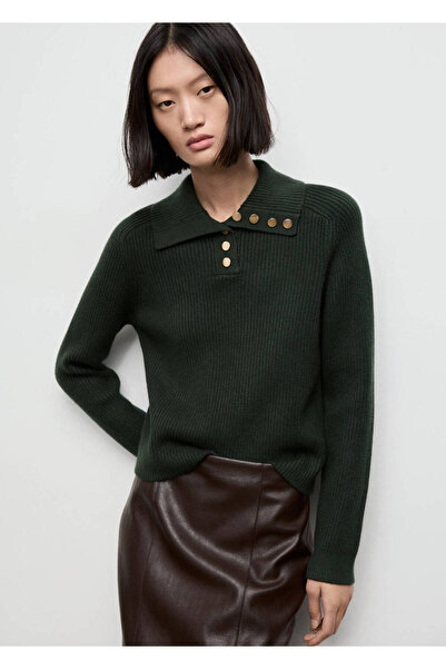 MANGO Woman Gerippter Pullover mit Polokragen und Knöpfen
