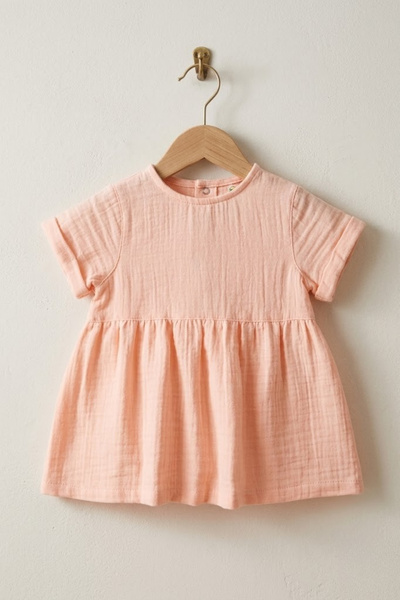 ÇİTİL Organic Muslin Pink Short Sleeve Baby Dress 6-9Ay 24-36Months