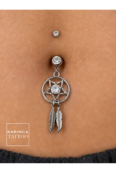 Karınca Piercing Dreamcatcher Beyaz Taşlı Tüy Sallantılı Göbek Piercing Rüya ...
