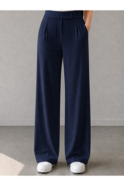 MODASPARK Pantaloni Palazzo de damă cu închidere velcro din Lycra bleumarin