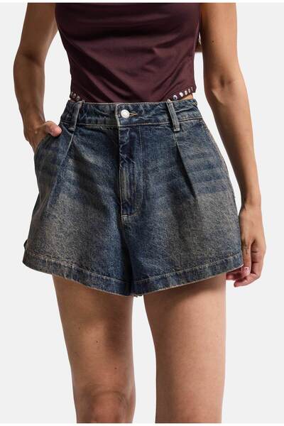 it's basic Kadın Koyu Kot 2s6 Mini Pileli Denim Şort
