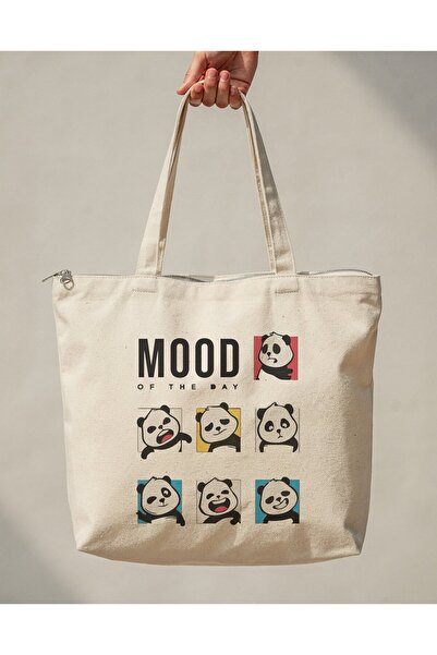 buzagi tasarım ürünleri Mood Panda Zippered Lined Gusseted Canvas Bag 35 X 40 cm