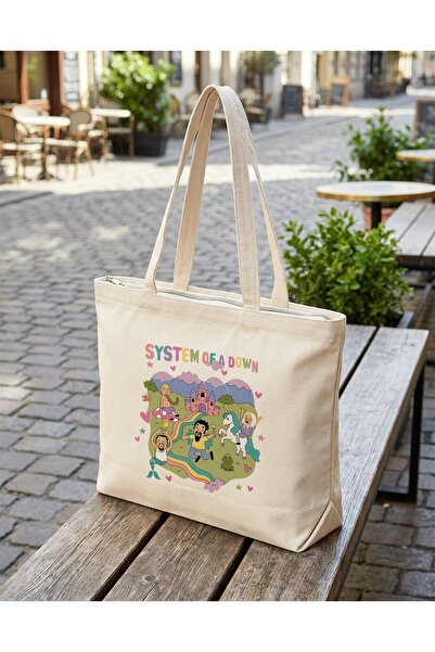 buzagi tasarım ürünleri System of a down Zippered Lined Gusseted Canvas Bag 3...