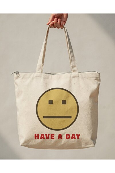 buzagi tasarım ürünleri Have a Day Zippered Lined Gusseted Canvas Bag 35 X 40 cm