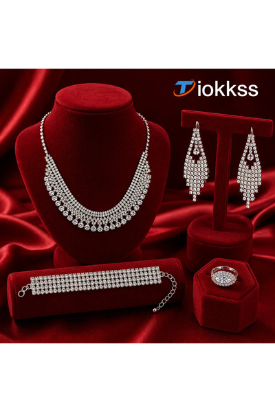 Tiokkss 5PCS Women Rhinestone Jewelry Set, Sparkly Necklace Earrings Bracelet...