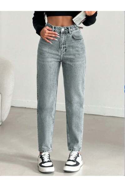 HerTon Pantaloni Mom Jean pentru femei cu talie înaltă, 100% bumbac, fără ela...