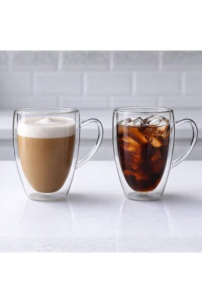 Blackstone 2PCS Double Wall Glass Mugs, 350ml Clear Coffee & Tea Cups with Ha...
