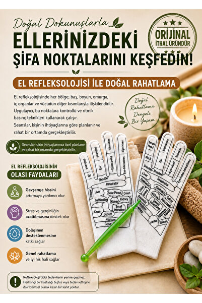Metanoyaco Refleksoloji Masaj Eldiveni (Yeşil veya Turuncu Masaj Çubuğu + Eld...