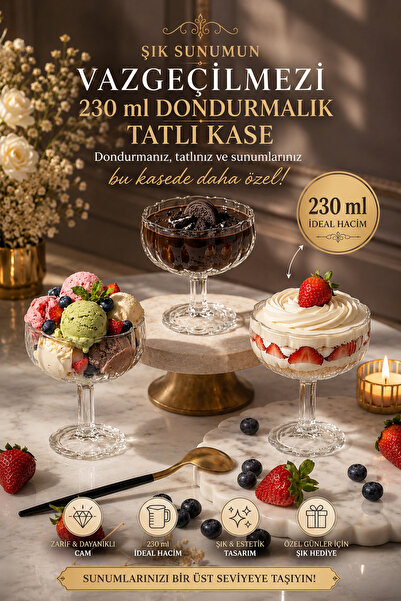 YzHome 3 Lü Cam Ayaklı Magnolya Kasesi Tatlı Sunumluk Kase Dondurmalık Magnol...