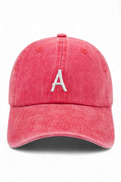ŞapkaMania Letter a Red Embroidered Washable Vintage Unisex Hat