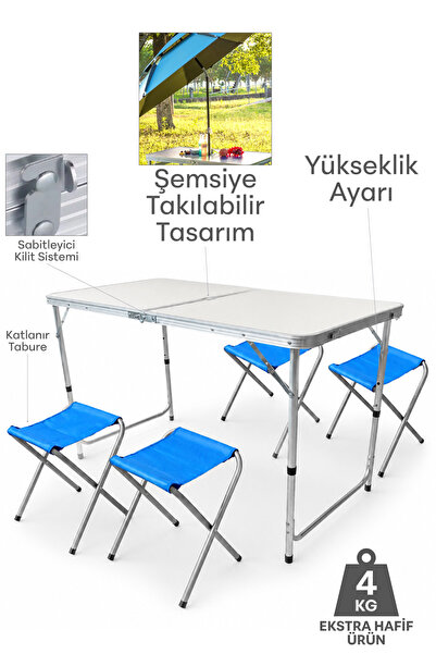 Blooma 4 Kişilik Katlanır Çanta Tipi Taşınabilir Kamp - Piknik Masası ve Tabu...