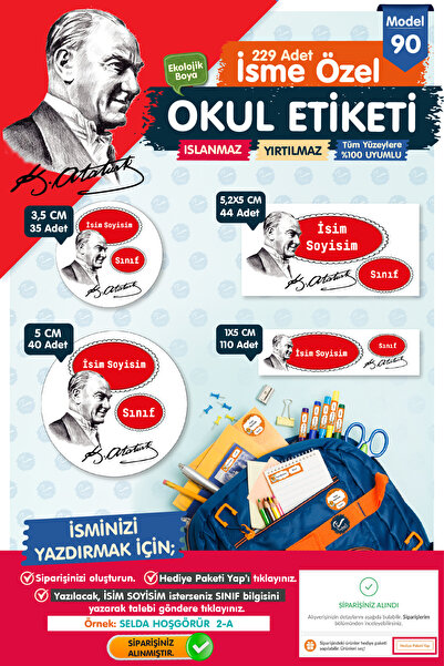 t tuğset etiket Okul Etiketi Kalem Defter Etiketi Özel İsim Yazılabilen Etike...